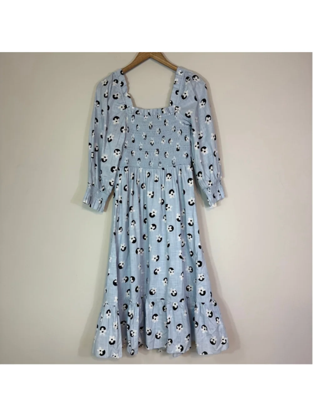 KATE SPADE NEW YORK Floral Dot Smocked Midi Dress Light Blue Size Small NWT